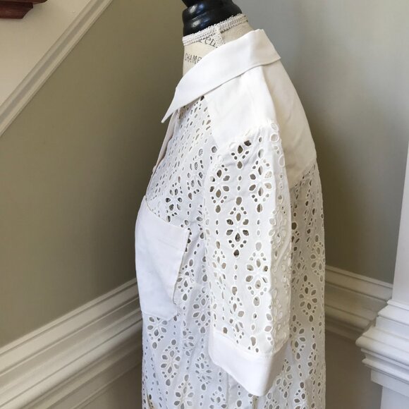 Veronica Beard Rafaela Eyelet Shirt Dress Womens 6 Cream Short Sleeve Cotton - Picture 9 of 12